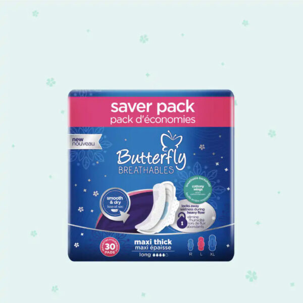 Butterfly Breathables Maxi Thick Sanitary Pads Long Trio Pack 30 Pcs