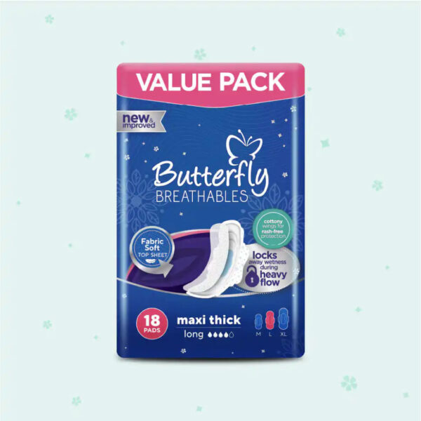 Butterfly Breathables Maxi Thick Pads Long Value Pack 18 Pcs