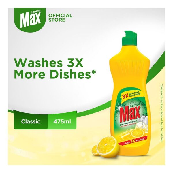 Lemon Max Dishwash Liquid Bottle, With Lemon Juice, 475ml