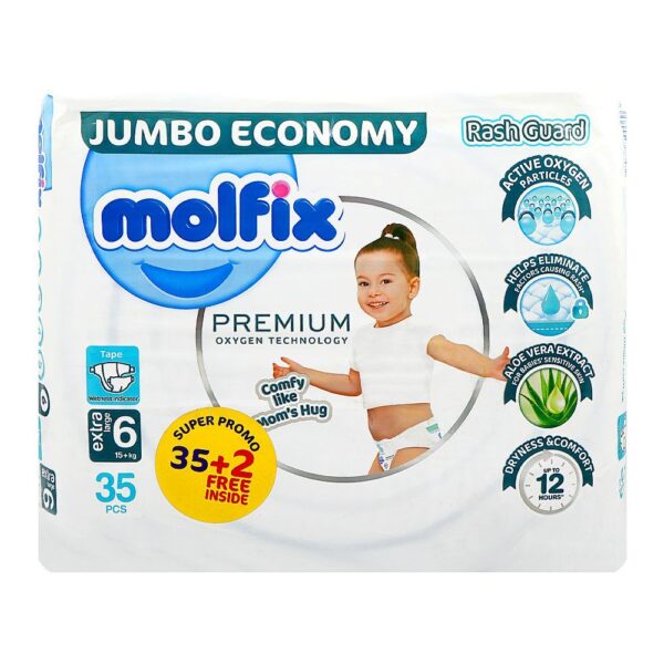 Molfix Premium Diaper, Extra Jumbo Economy, Large 6, 15+ KG, 37-Pack