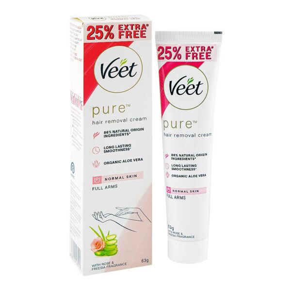 Veet Pure Hair Removal Cream, For Normal Skin, 63g, 25% Extra Free