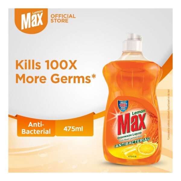 Lemon Max Dishwash Liquid Anti Bacterial, 475ml