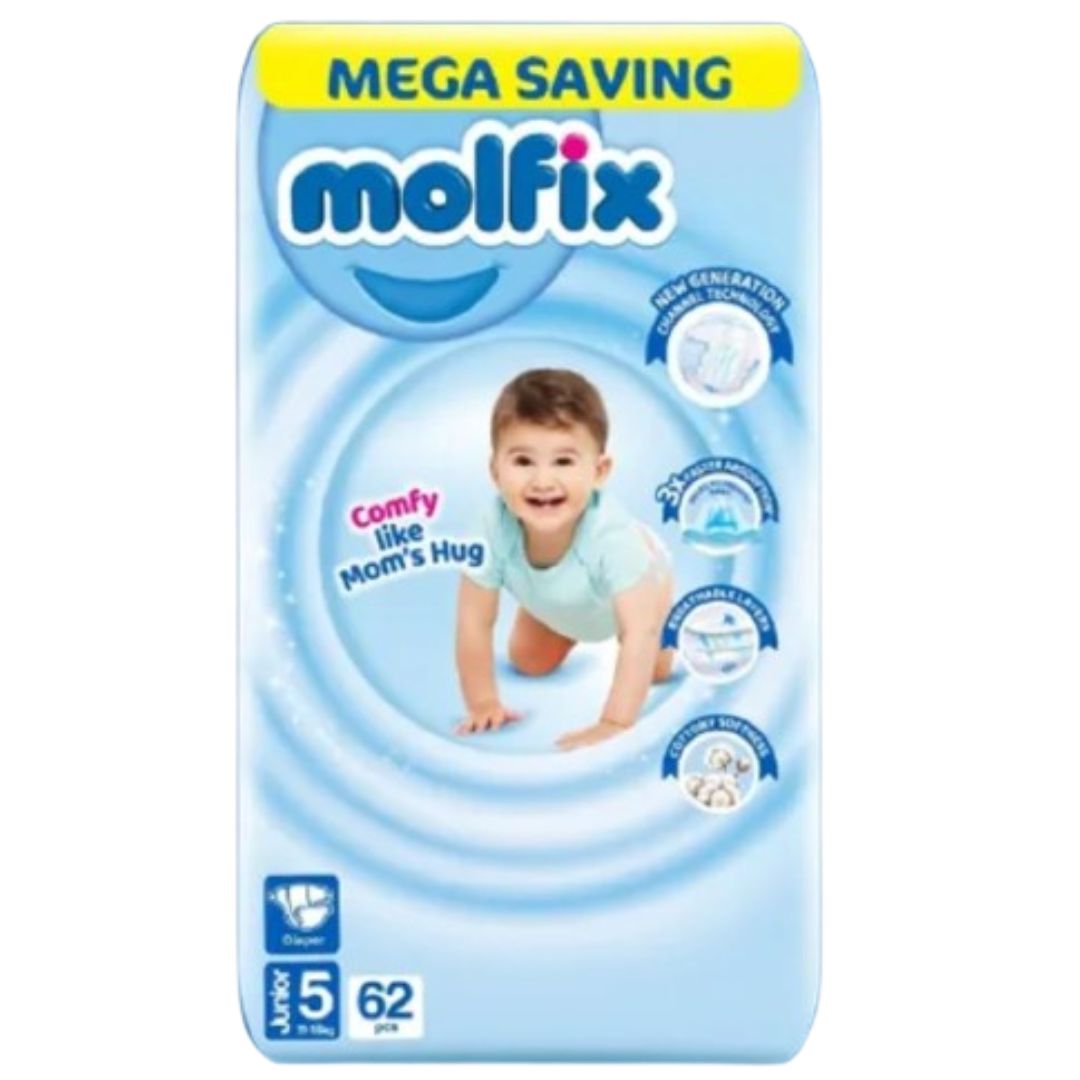 Molfix Diaper 5 Junior, Mega Saving, 11-18 KG, 62-Pack